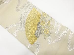 アンティーク　プラチナ箔地紙に刷毛目・花唐草模様織出し袋帯（材料）